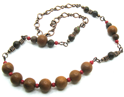 "Осень". Длинные бусы (60см) с кораллом и яшмой в стиле бохо-шик