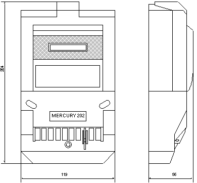 ГАБАРИТНЫЙ ЧЕРТЕЖ СЧЕТЧИКА МЕРКУРИЙ 202