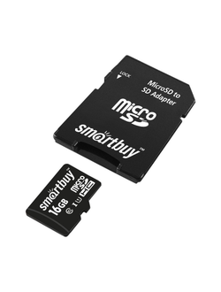 Карта памяти SmartBuy microSDHC 16Gb UHS-I Cl10 + адаптер, SB16GBSDCL10-01