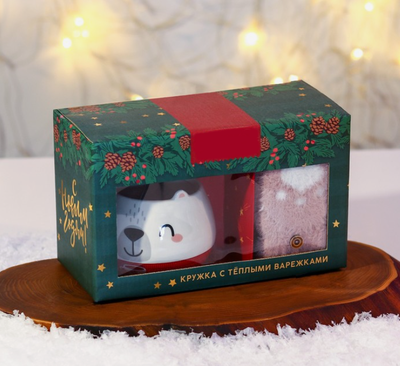 Набор «Горячего Нового года»: большая кружка Медвежонок 400 мл, варежки