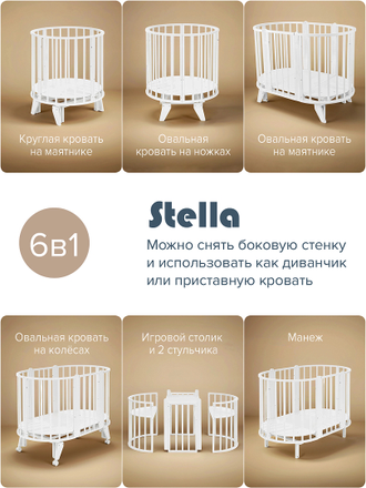 Кроватка-трансформер 6в1 Pituso Stella Белый-Белый