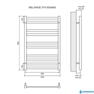 Полотенцесушитель водяной Lemark Melange LM49810 П10 500x800