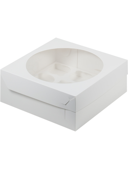 Коробка на 9 капкейков с окном (белая), 235*235*100мм