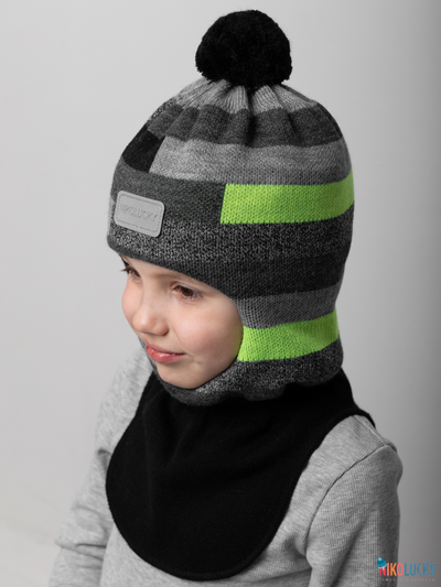 Шапка-шлем 20101-02 с утеплителем, х/б  подклад , черный,серый,салатовый 56-58