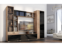 ЛДСП Гостиная КРОКУС Дуб Делано-Черный глянец