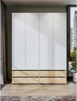 Абрау Шкаф четырехстворчатый (с ящиками) Дуб золотой/Белый