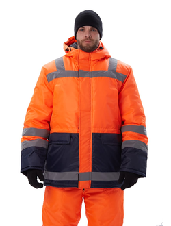 Костюм зимний "СКАНДИН-ДОРОЖНЫЙ" куртка/полукомб. цвет: оранжевый/т.синий