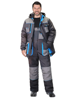 Костюм ДВИН зимний, куртка удл., п/к т.серый со ср.серым и голубой отделкой