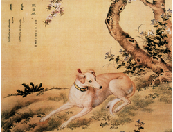 Картина обогреватель, репродукция японской живописи собака под деревом