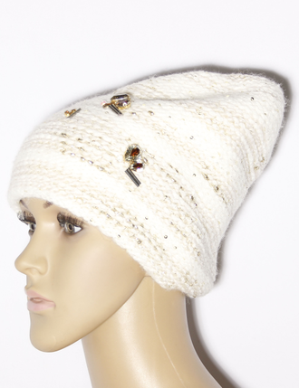 Екатеринбург. Шапка женская "Колпак изнанка брошки"11330 серая, белая, кофе