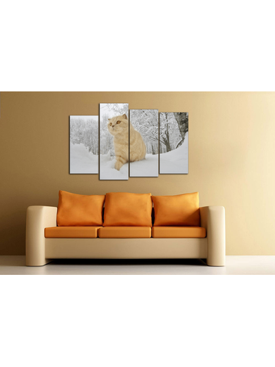 Модульная картина &quot;Рыжий кот в снегу&quot;