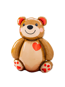 Шар фольгированный с гелием фигура "Мишутка сердечко"91см