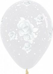 Шар (12&#039;&#039;/30 см) Элегантные розы, Прозрачный (390), кристалл, 5 ст, 50 шт.