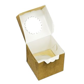 Коробка на 1 капкейк с окном (крафт), 100*100*100мм