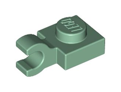 Plate, Modified 1 x 1 with Open O Clip Horizontal Grip, Sand Green (61252 / 6227077 / 6360112)