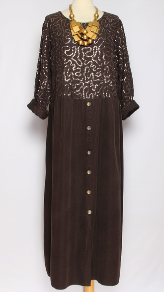 Платье Бохо вельветовое "Кружево пайетки" шоколад до р.54