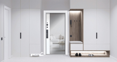 Стальная дверь   Берилл с зеркалом (биометрический замок DZ 888). Заказная модель.