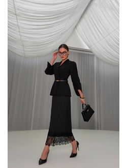 Юбка миди с кружевом (черный)