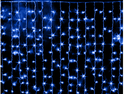 Занавес светодиодный 320л ламп 3м*2м прозрачный провод, синий
