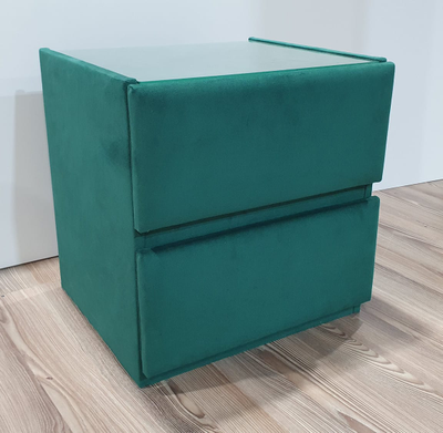 Прикроватная тумба MyCloud Регина, со стеклом, из мебельной ткани, два ящика