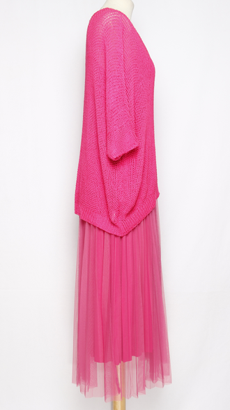 Костюм джемпер  и платье "Сетка гофре асимметрия" фуксия р.44-46