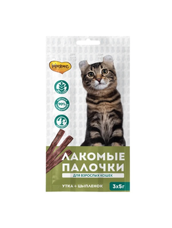 Лакомство Мнямс лакомые палочки 13,5 см для кошек с цыпленком и уткой 3х5 г
