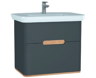 Шкаф VitrA Sento с раковиной, с 2 ящиками, 80 см, с LED подсветкой, цвет матовый антрацит, 60836