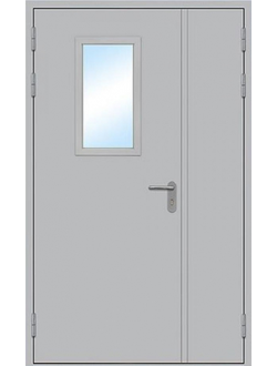 ДВЕРЬ МЕТАЛЛИЧЕСКАЯ ПРОТИВОПОЖАРНАЯ ДВУПОЛЬНАЯ ОСТЕКЛЕННАЯ ДМПО-02/60