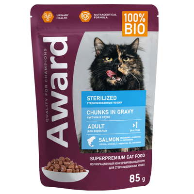 AWARD (Эворд) Sterilized, влажный корм (пауч) для стерилизованных кошек лосось в соусе, 85 г