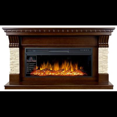 Линейный электрокамин Denver темный дуб с бежевым с очагом Vision 42 LOG LED