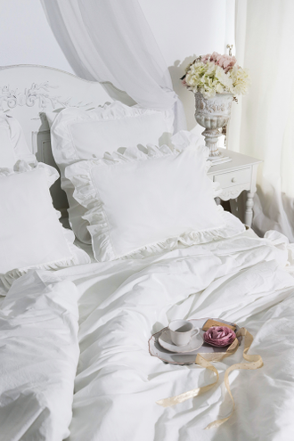 Постельный комплект с оборками "сливочный" (варенный хлопок 100%)
