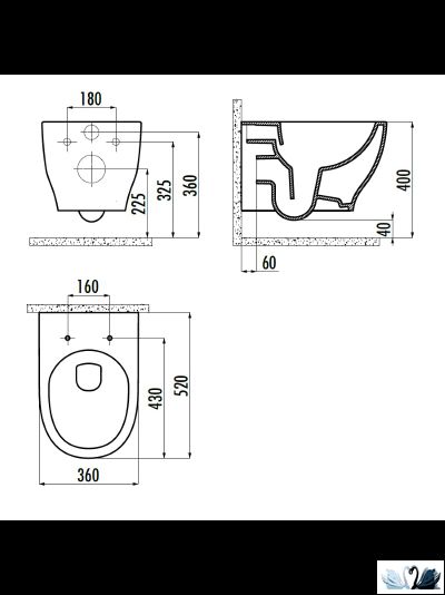 Унитаз CREAVIT Mare MA321.00100 c инсталляцией - комплект с сиденьем микролифт, клавишей Terra Grey (MA321-11CB00E-0000+GR5003.01+GP9002.00 + KC3103.02.0000E)