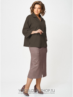 Модель: 3001.Женский 2-х предметный костюм, состоящий из трикотажной туники и юбки из замши