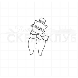 штамп котик в шарфике и цилиндре