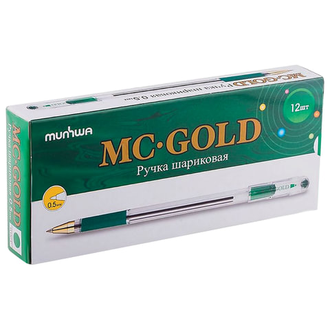 Ручка шариковая масляная с грипом MUNHWA "MC Gold", ГОЛУБАЯ, корпус прозрачный, узел 0,5 мм, линия письма 0,3 мм, BMC-12, 12 штук в упаковке