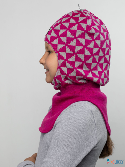 Шапка-шлем "Бантики" 20201-07, цвет малиновый, серый, р. 50-52