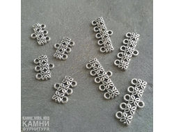 Коннектор "Четырёхлистники" на три и пять нитей, цвет серебро, цена за штуку