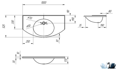 Умывальник Эстет Florida 100 х 53 см Каменный на столешницу