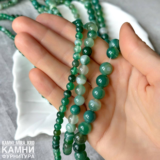 Тонированные агаты, шары с полосками и рисунками в ассортименте, цена за нить 37 см