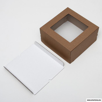 Коробка для торта с окном Крафт 30 х 30 х 15 см