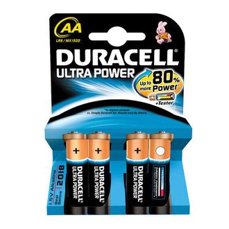 Батарейки DURACELL Ultra Power, AA (LR06, 15А), алкалиновые, КОМПЛЕКТ 4 шт., в блистере