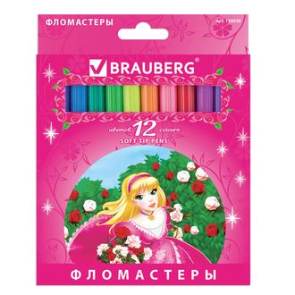 Фломастеры BRAUBERG "Rose Angel", 12 цветов, вентилируемый колпачок, картонная упаковка, увеличенный срок службы, 150556, 6 наборов