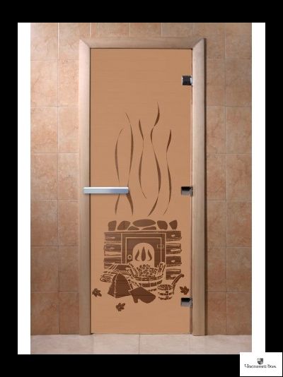 Дверь стеклянная для бани и сауны "Банька" Бронза матовая  8мм Ольха 1900*700