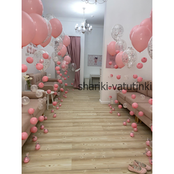 Шары цепочки с пузырями цвет розовый и с конфетти 30шт (размер 12д)