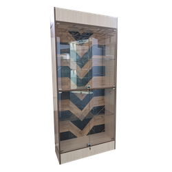 Витрина с стеклянными дверями и каркасом из ЛДСП для современных магазинов