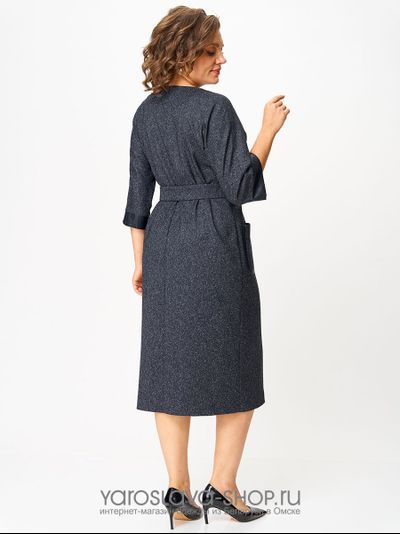 Платье прямого кроя текстильное офисное в синем цвете