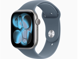 Apple Watch Series 11 46mm Space Grey Aluminium Case with Anchor Blue Sport Band S/M