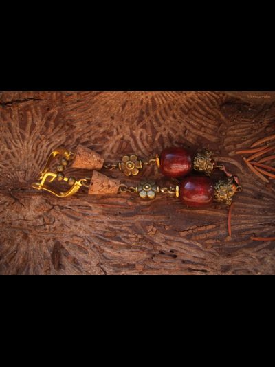 Бохо-серьги "Вино из шиповника" с тигровым глазом и дисками гитарных струн