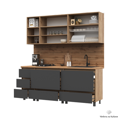 Хелен кухонный гарнитур 2 м Серый графит/Дуб крафт золото
