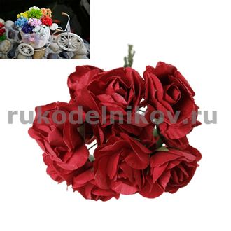 бумажные цветы "Роза", цвет-красный, 26х80 мм, 6 шт/уп